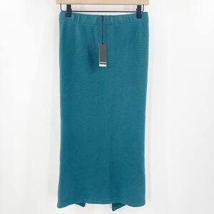 MONROW Skirt Midi Size Small Ribbed Teal Textured Back Slit Stretch NWT Casual